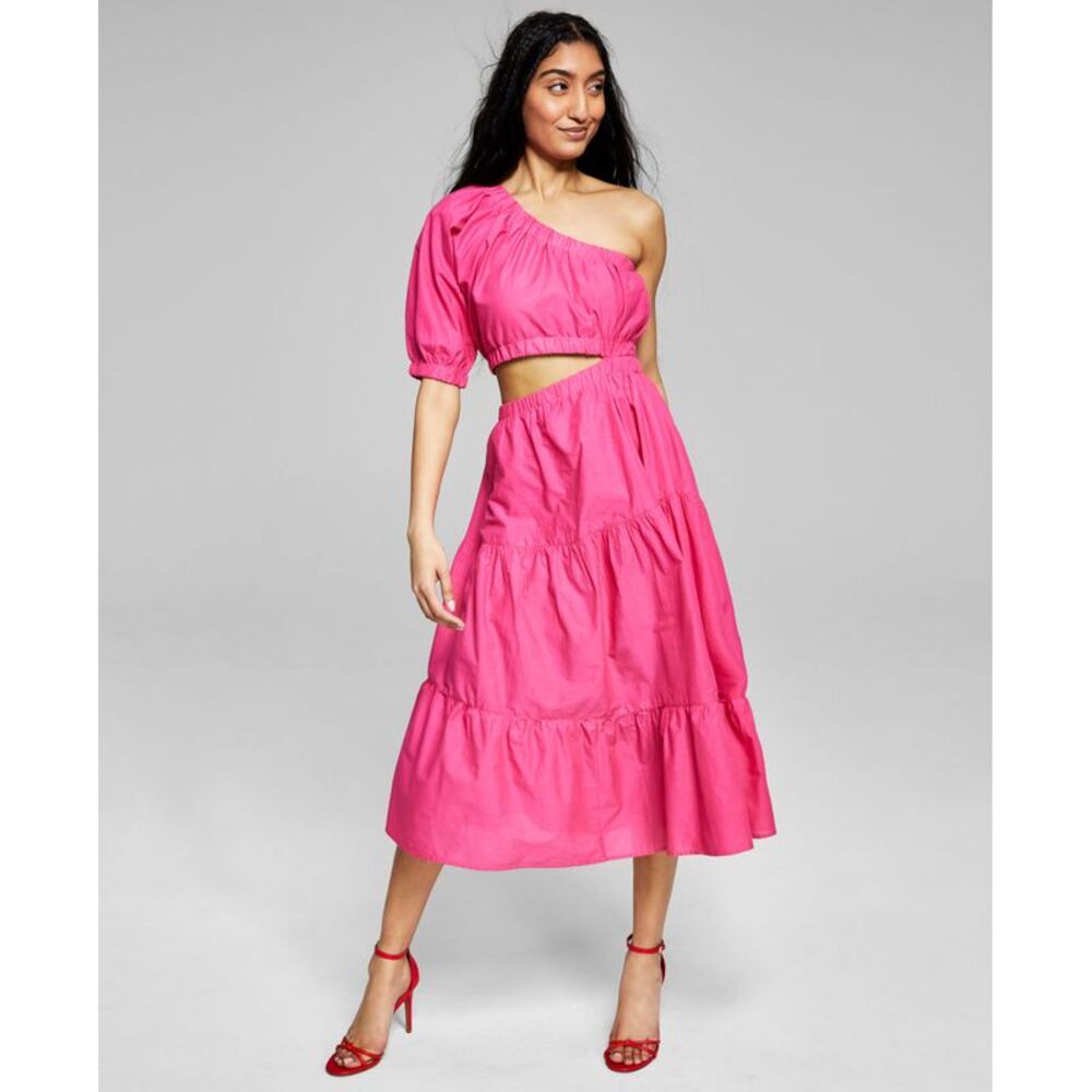 And Now This Now This Womens Cotton Cutout One Shoulder Dress